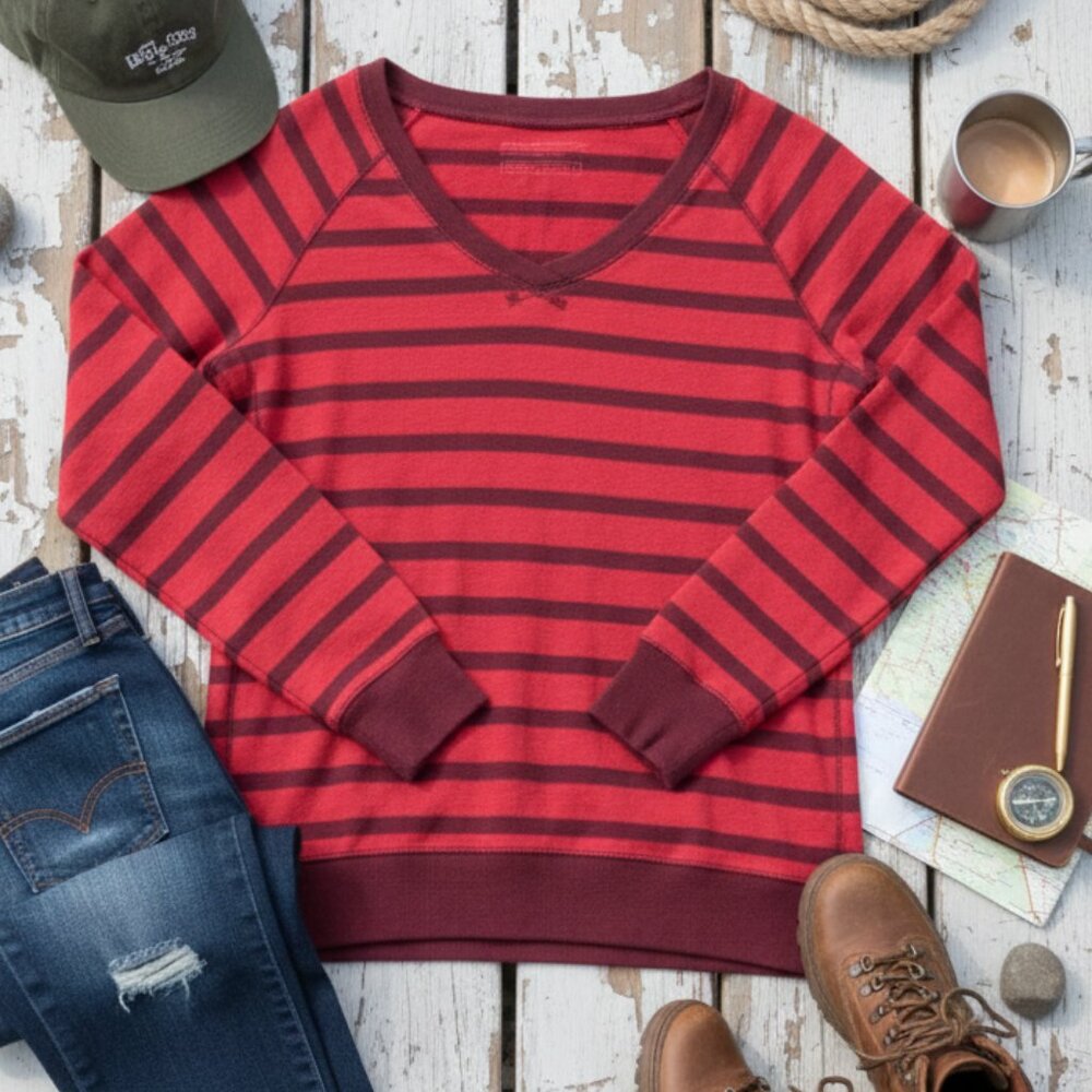 Eddie Bauer | Striped V-Neck Raglan Long Sleeve Top